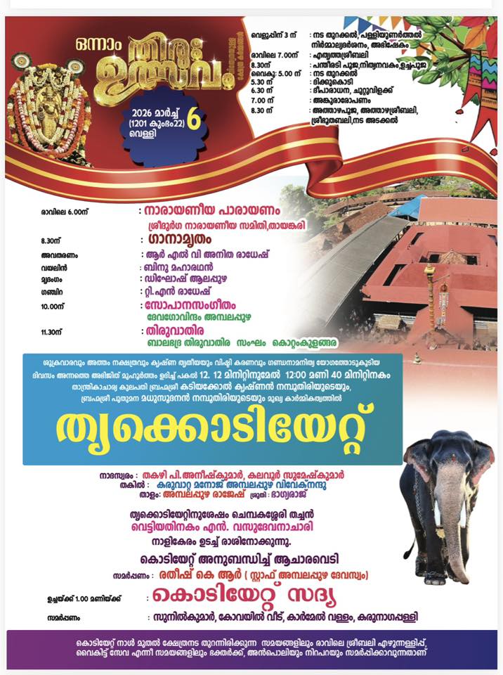 Devotees participating in Thiru Utsavam 2026 at Ambalappuzha Krishna Temple