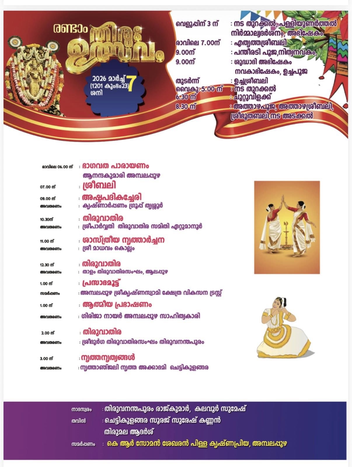 Traditional rituals during Thiru Utsavam 2026 Ambalappuzha Temple