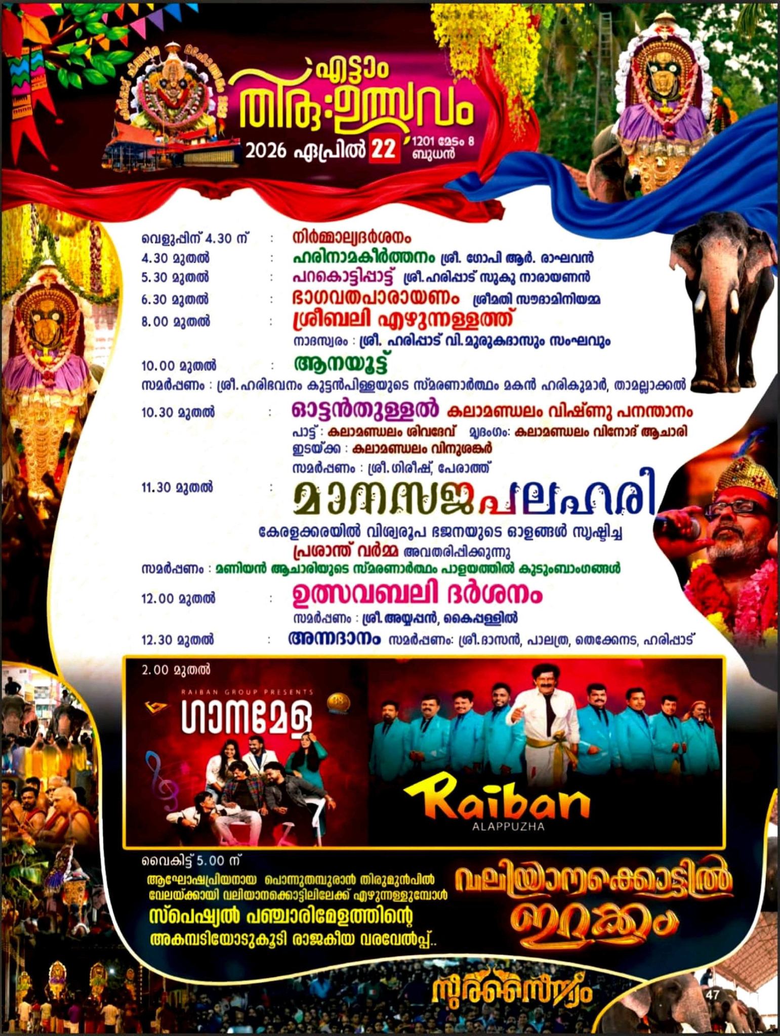 Chithra Thiruvutsavam Haripad temple 2026 annadanam and rituals