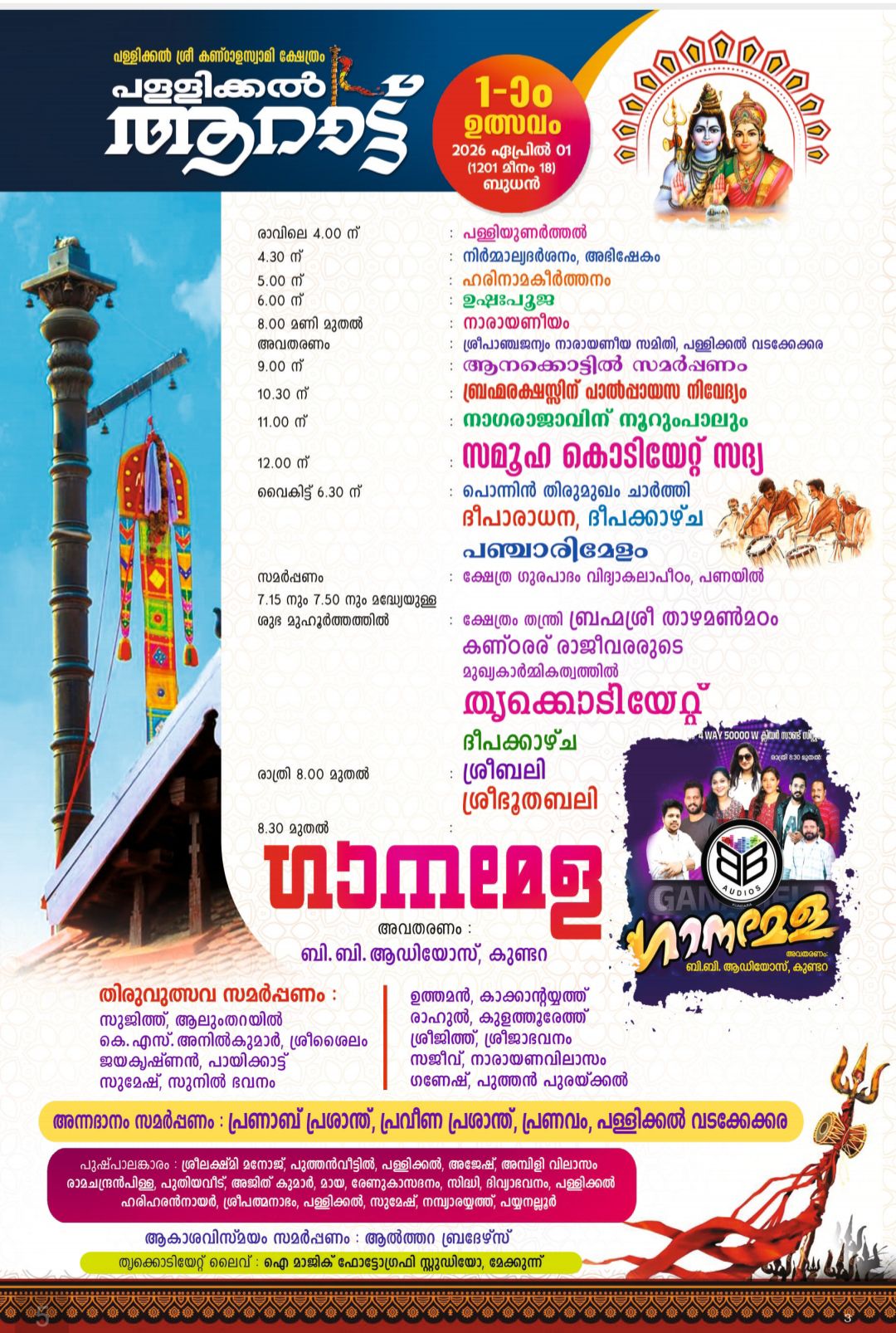 Thrikodiyettu ceremony at Pallickal Temple 2026 festival