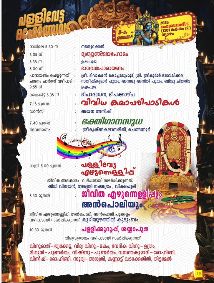 Pandavanpara Sree Krishna Swami Temple official festival notice