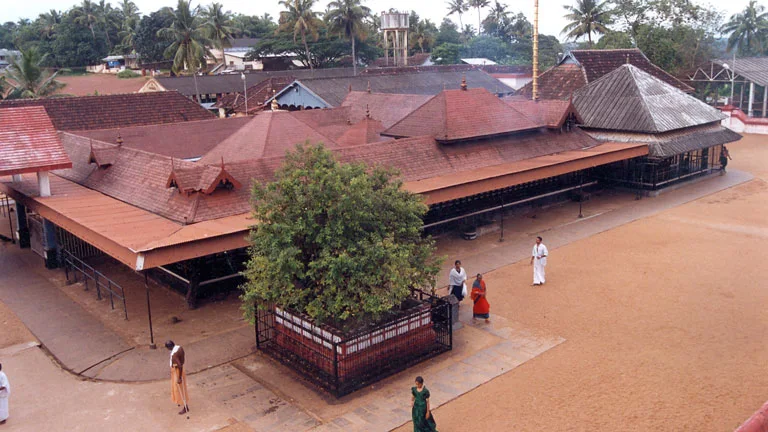 Devotees offering prayers and lighting lamps in the courtyard of Chottanikkara Bhagavathy Temple