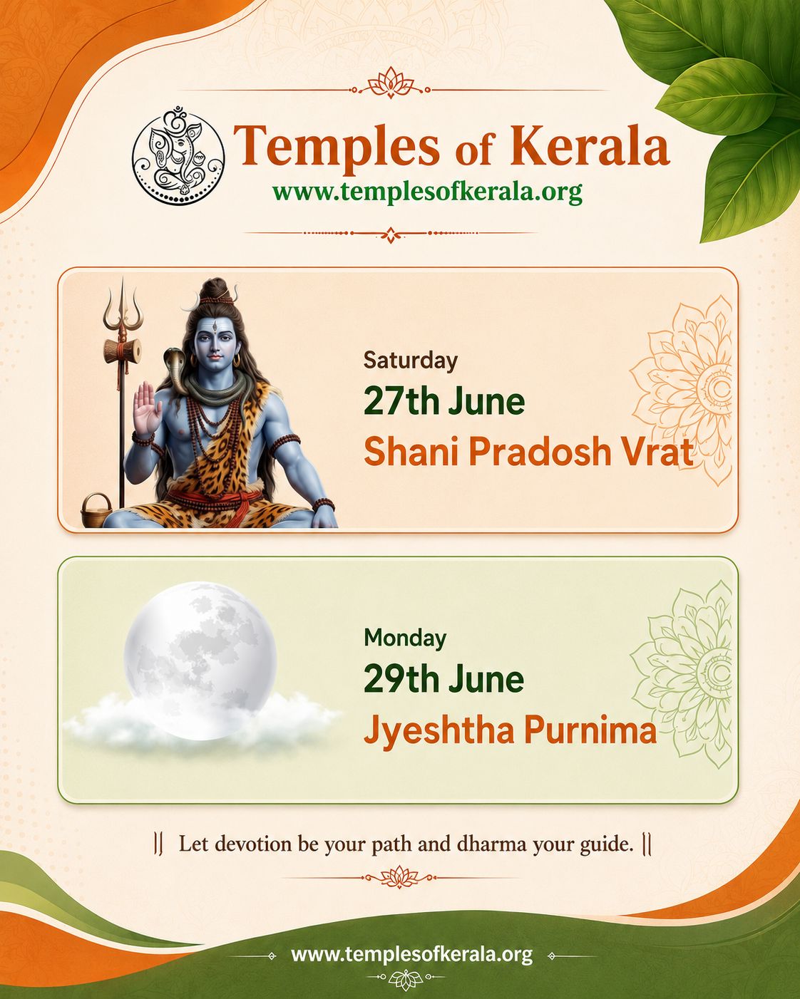 Temples of Kerala June 2026 spiritual calendar and festival guide