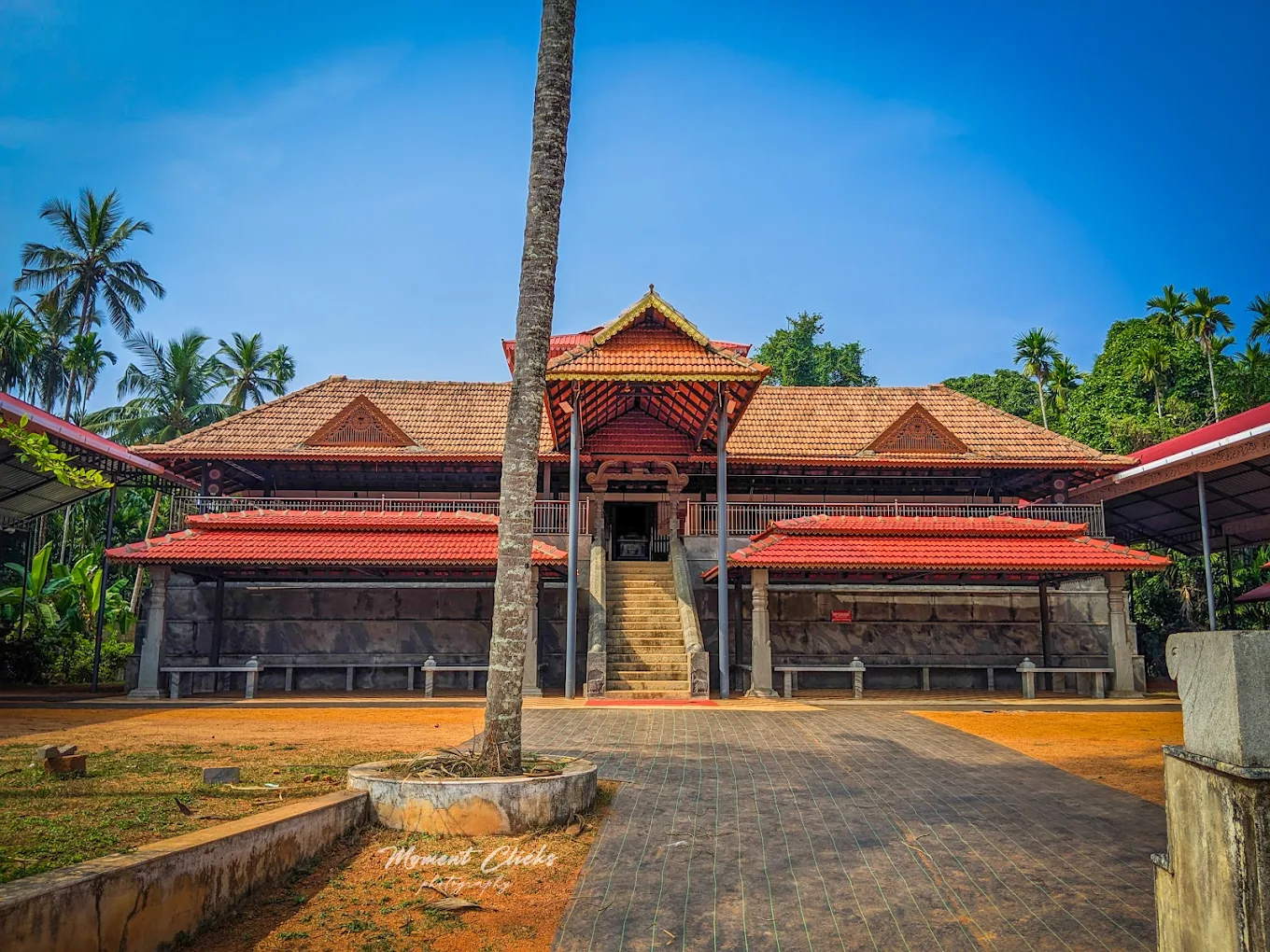 Ubrangala temple surrounded by paddy fields and arecanut gardens with scenic natural setting