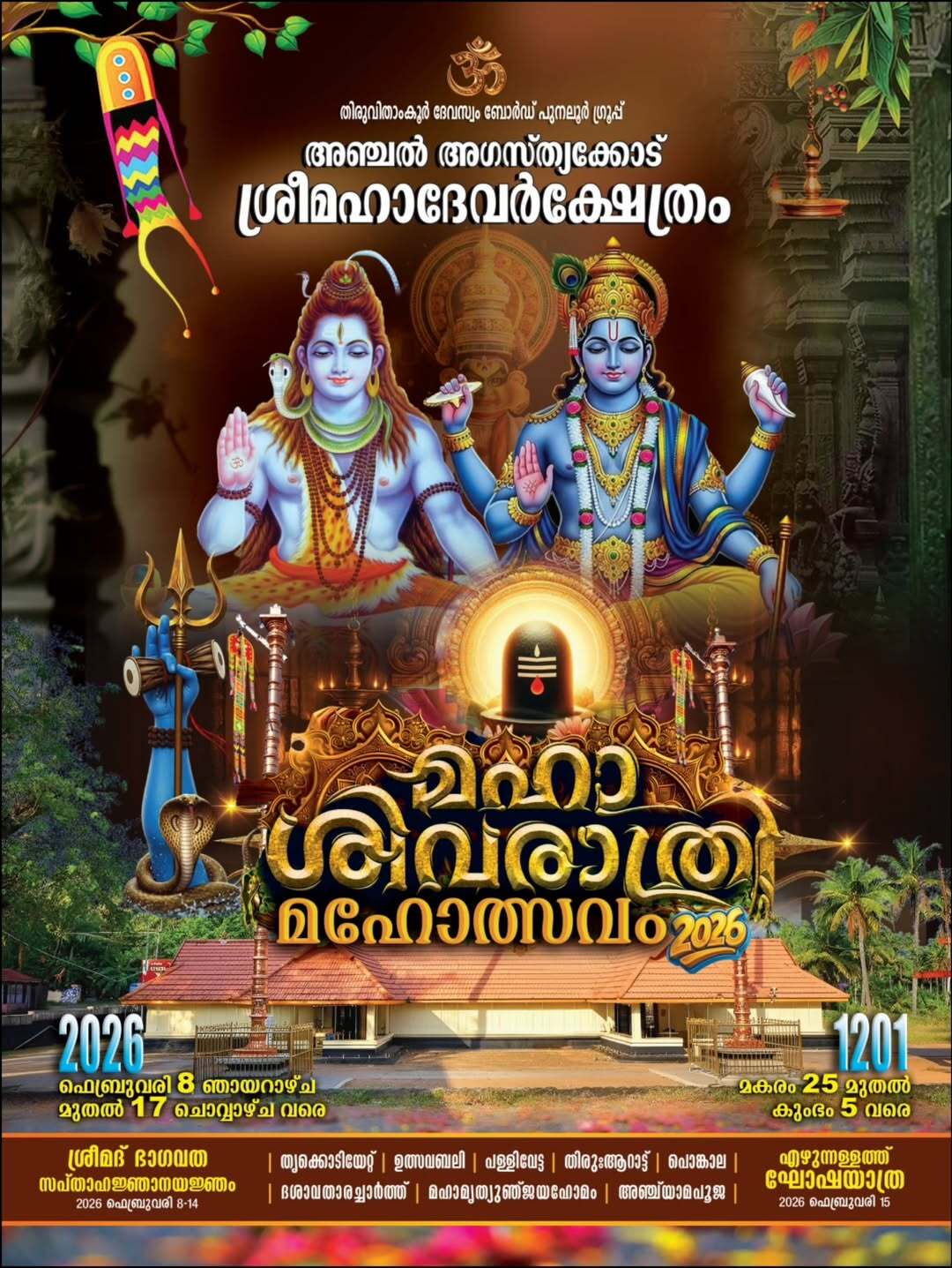 Maha Shivaratri Mahotsavam 2026 at Anchal Agasthyacodu Sri Mahadeva Temple Kollam Kerala