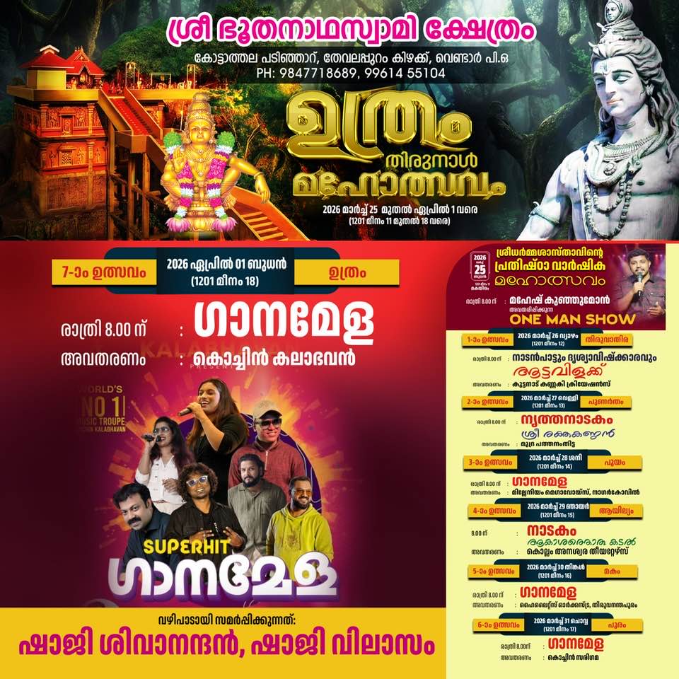 Uthram Thirunal Mahotsavam 2026 at Sree Bhoothanatha Swami Temple Kollam Kerala