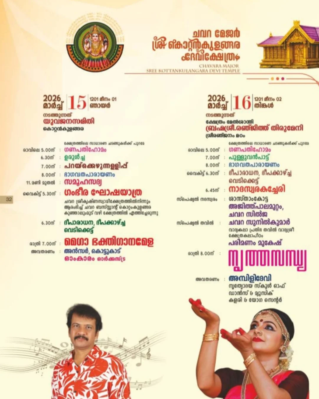 Kerala temple festival men in saree offering lamps