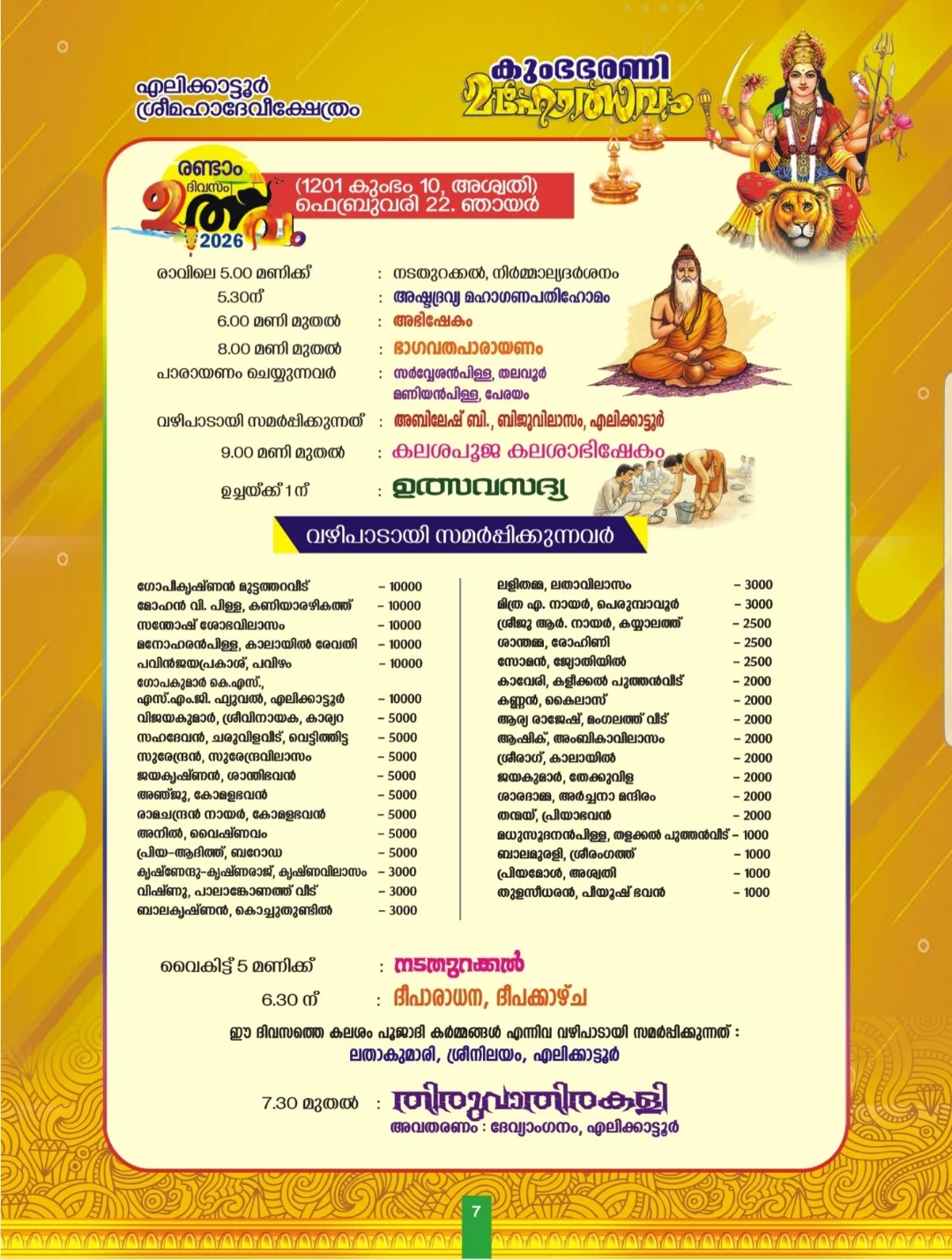 Traditional Deeparadhana ceremony at Elikkattoor Sree Durga Devi Temple