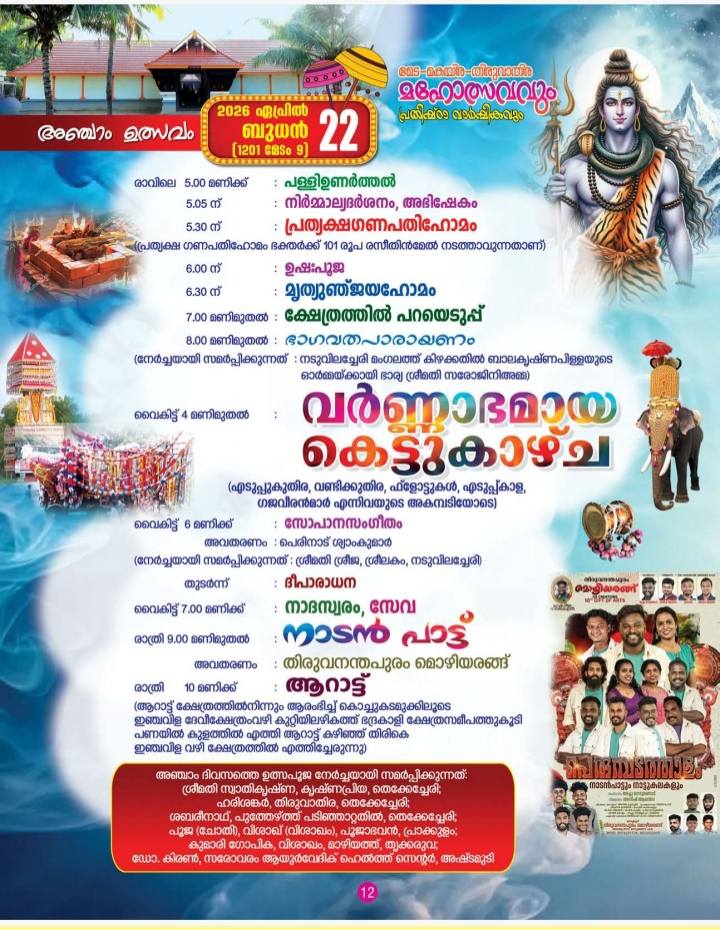 Sopan sangeetham and evening rituals during Meda-Makayira-Thiruvathira Mahotsavam 2026