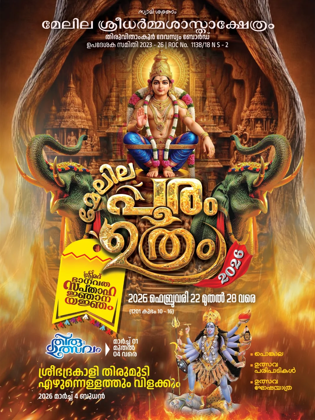 Melila Pooram Uthram 2026 at Melila Sree Dharma Sastha Temple Kollam Kerala