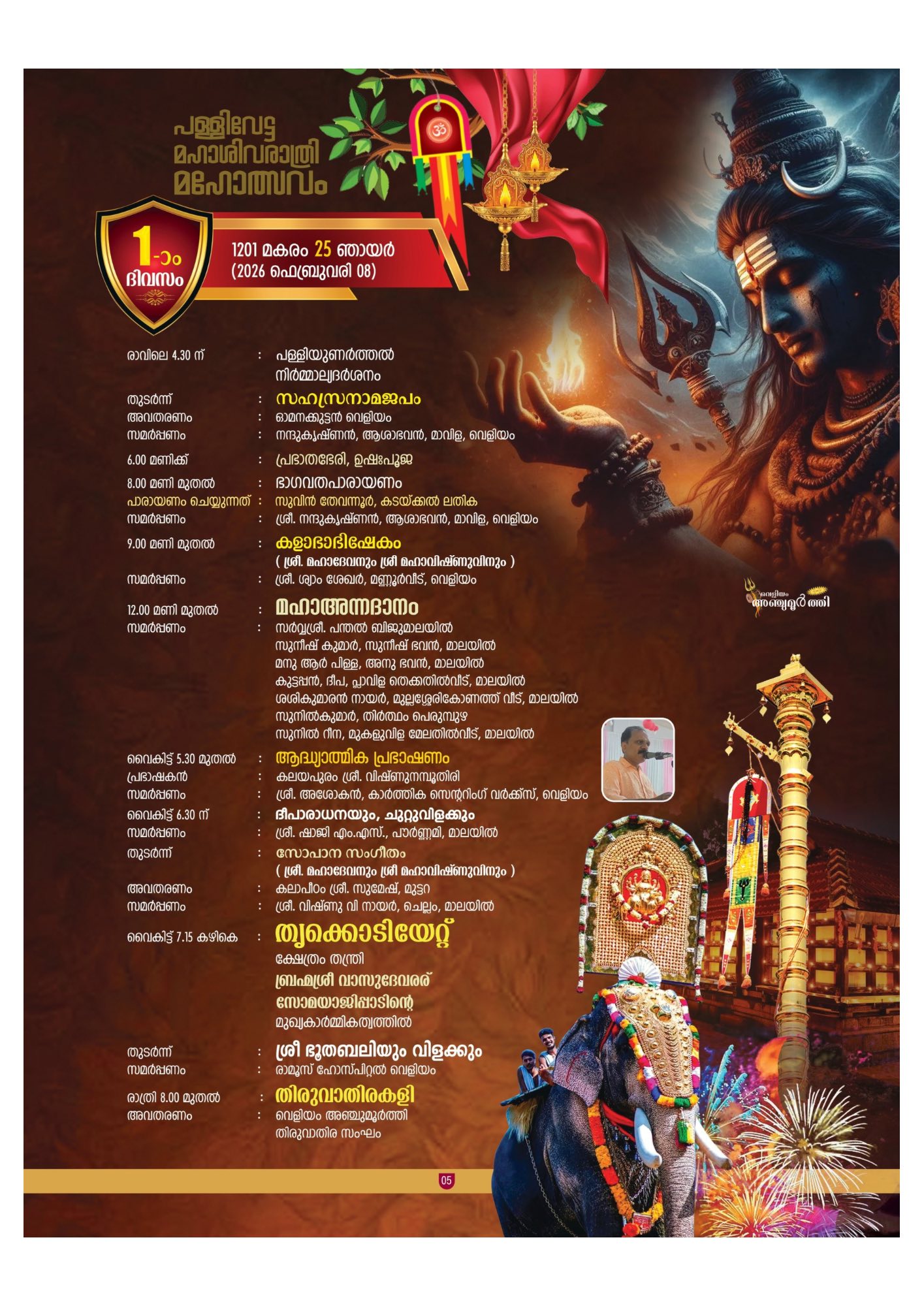 Pallivetta ritual during Maha Shivaratri at Veliyam temple