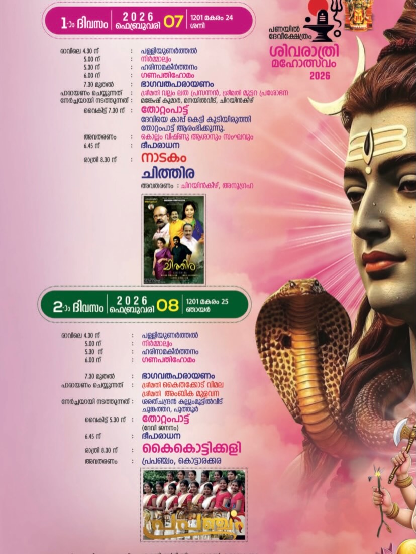 Maha Shivaratri Poojas at Panayil Devi Temple Kollam