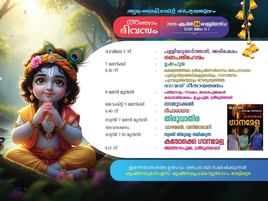 Thrikodiyettu Mahotsavam Punalur temple cultural programs Kollam 2026