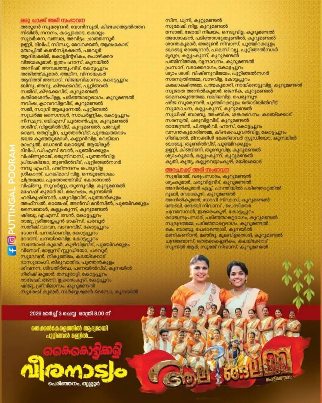 Devotees participating in Utsavam 2026 at Puttingal Devi Temple Paravur Kollam