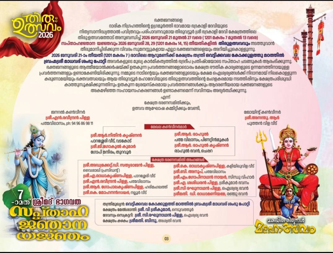 Temple priests performing Saptaha Jnana Yajnam rituals during Mahotsavam 2026