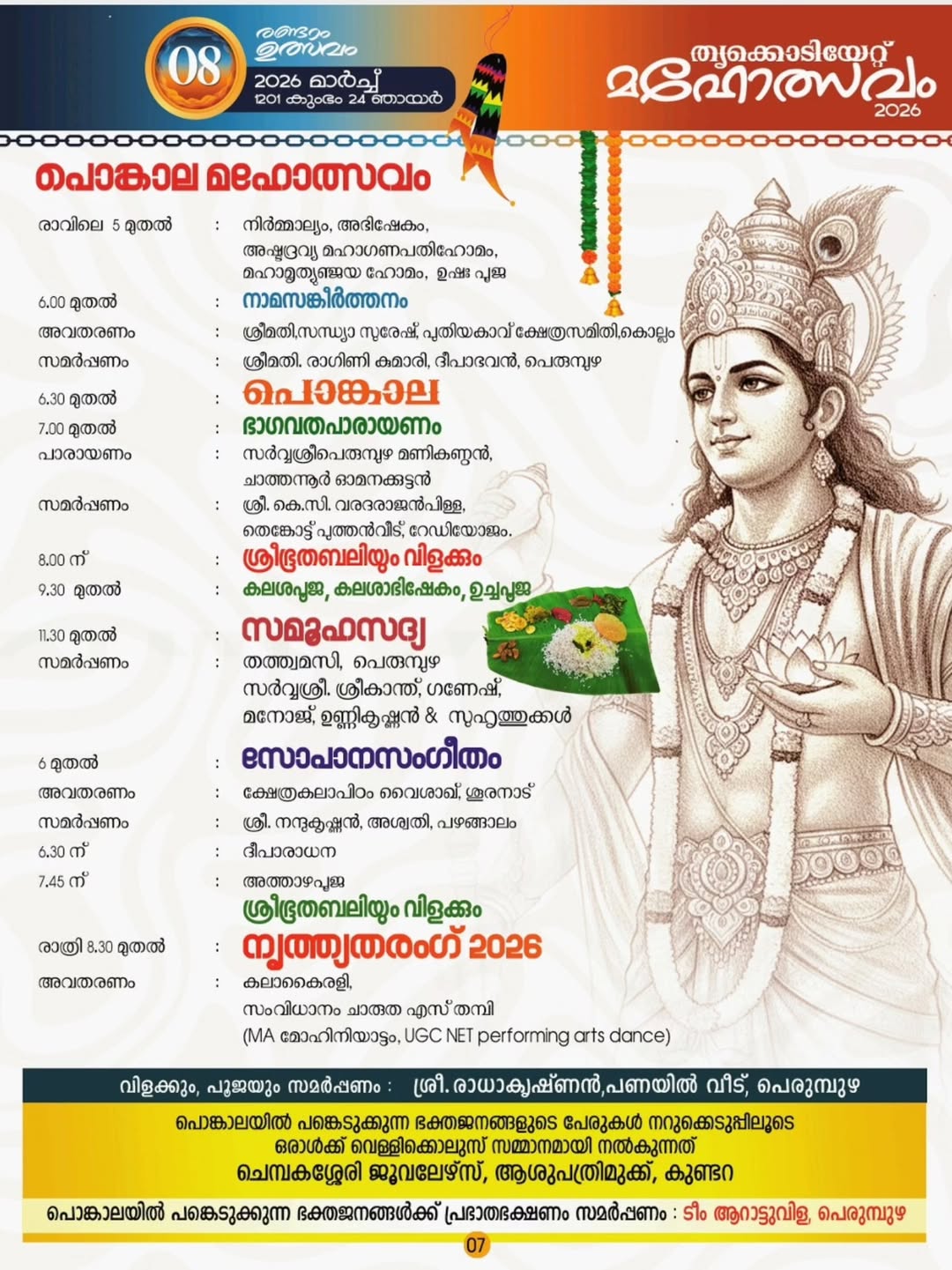 Traditional Kerala lamp lighting (deeparadhana) at Thrikkoyikkal temple