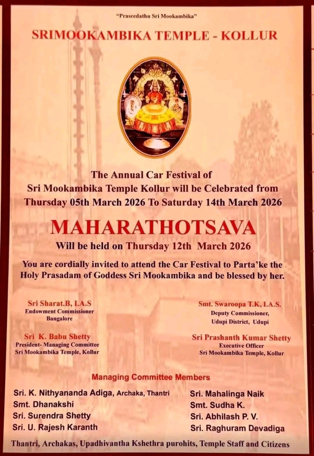 Devotees participating in rituals during Maharathotsava at Kollur Sri Mookambika Devi Temple