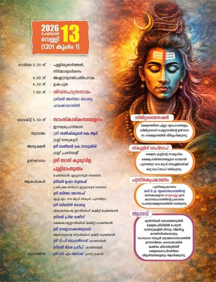 Ashtabhishekam ritual at Kakkayam Sree Kirathamoorthy Temple