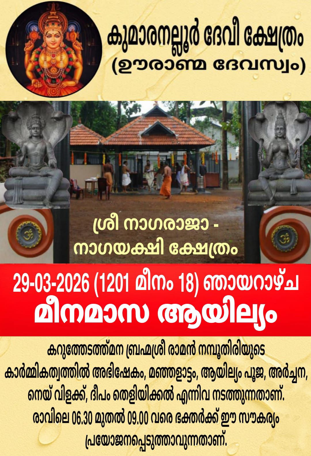 Meenamaasa Ayilyam 2026  at Kumaranalloor Devi Temple Kottayam Kerala