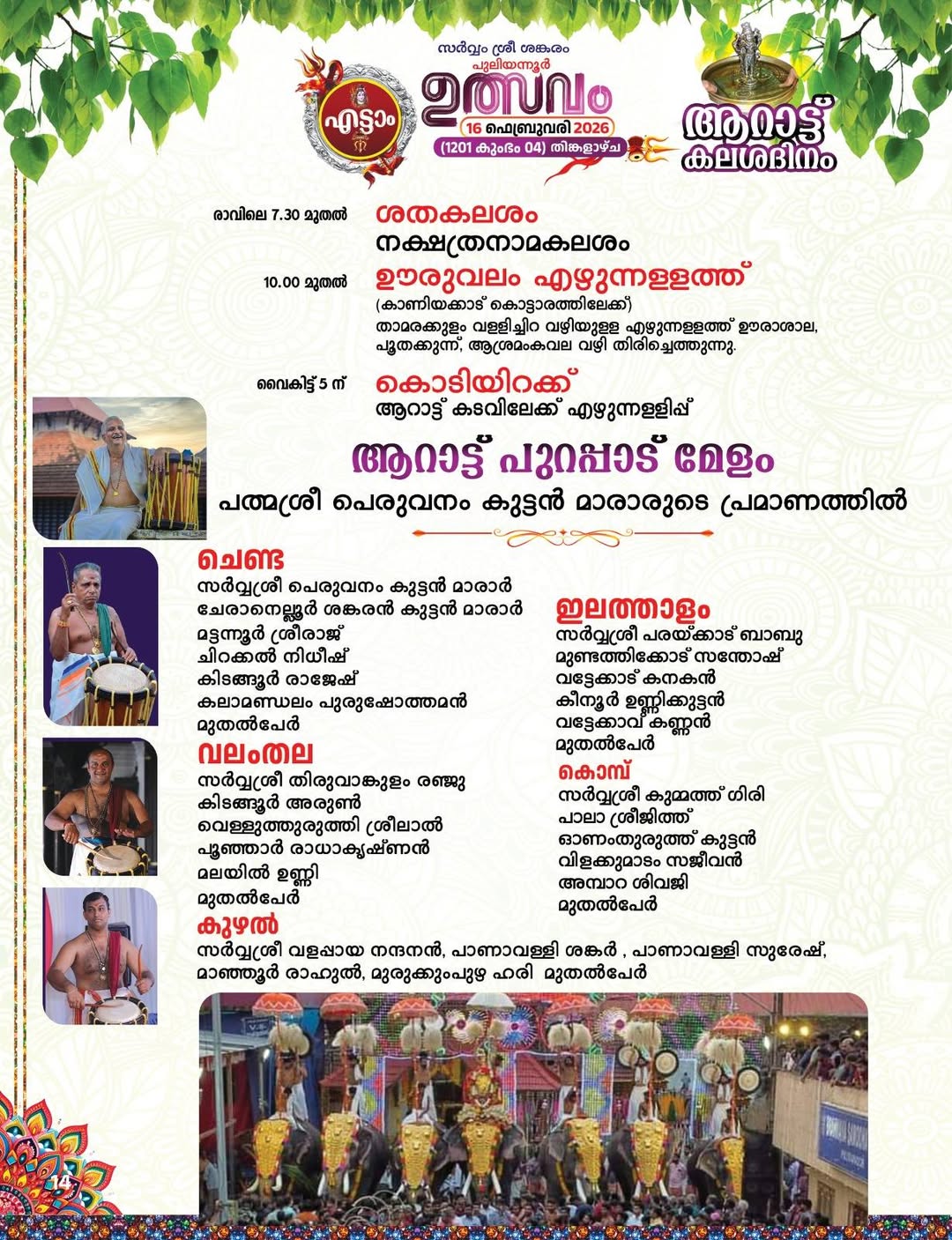 Traditional Kerala percussion performance (Chenda Melam) at the festival