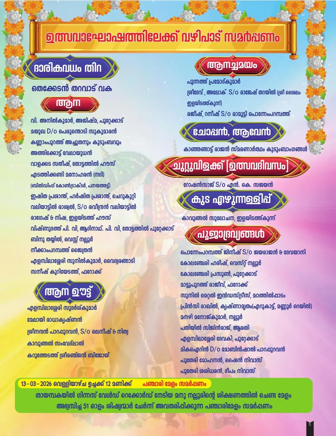 Traditional rituals at Pallithara Kurumba Bhagavati Temple