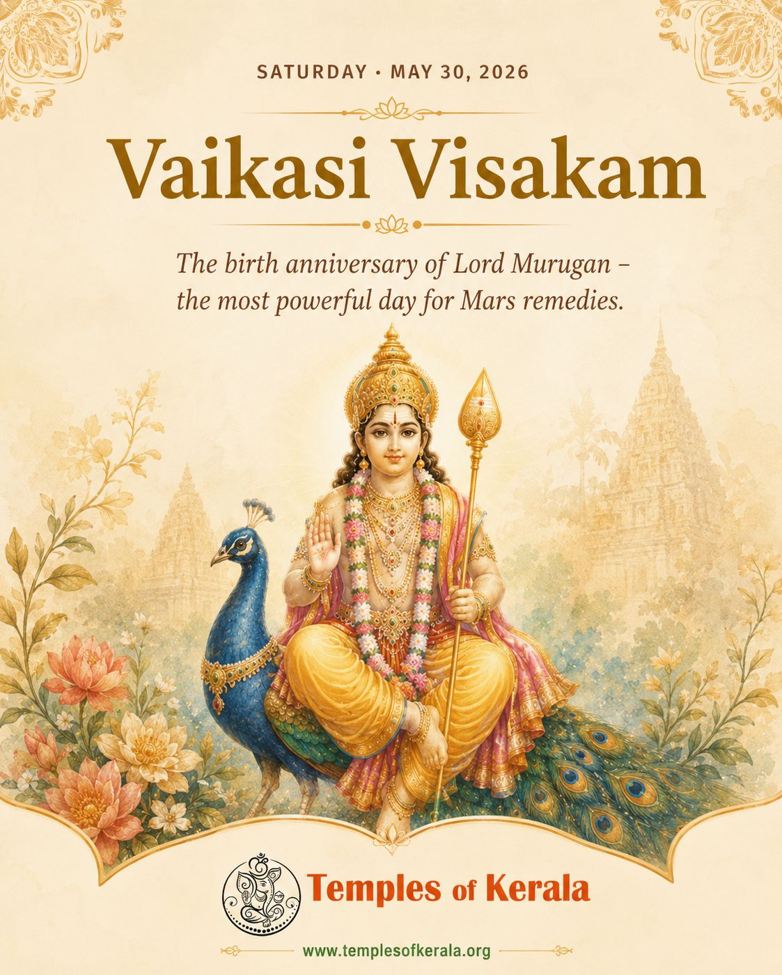 Lord Murugan Vaikasi Visakam festival celebrations with special poojas and rituals