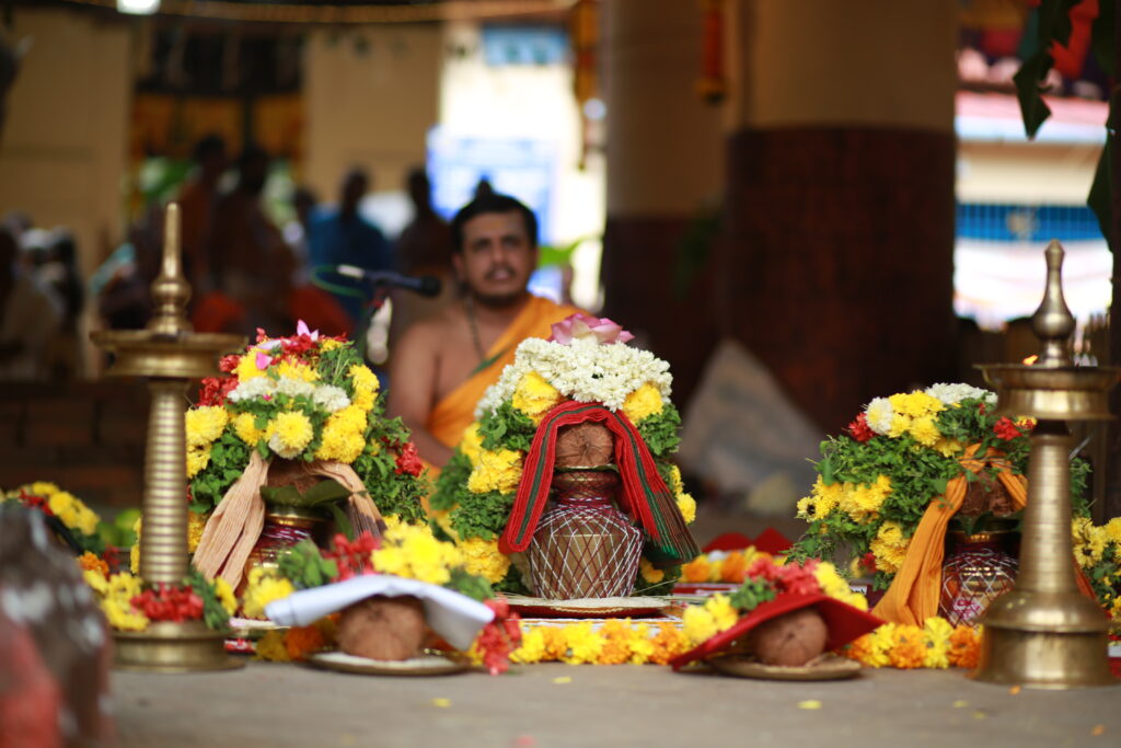Sacred fire and offerings during Chandika Homam in Kerala temple