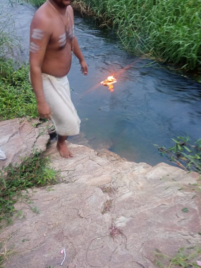 Sacred lamp offering ritual seeking sorrow relief at Kerala temple