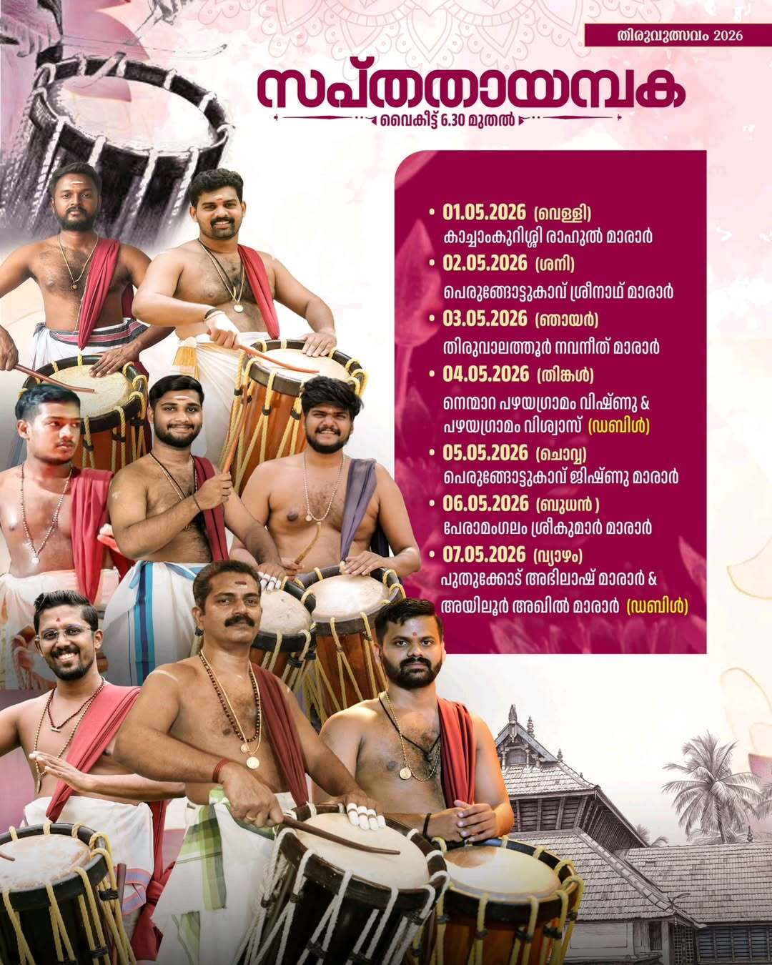 Traditional melam performance at Palakkad temple festival