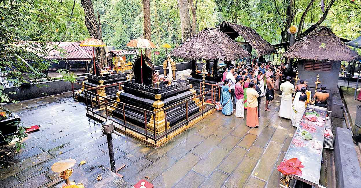 Sree Kallely Oorali Appooppan Kavu temple entrance surrounded by forest in Pathanamthitta Kerala