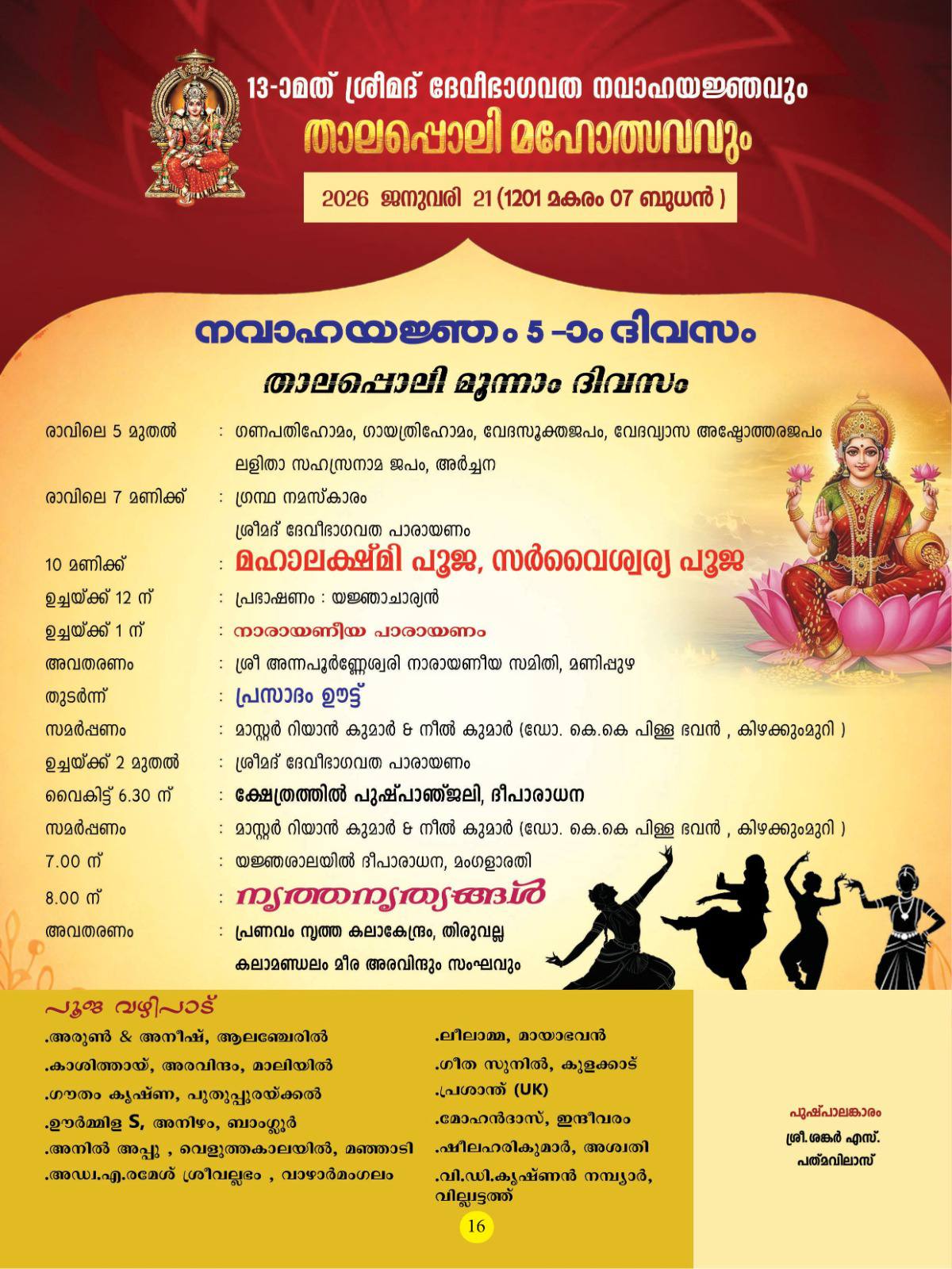 Usha Pooja ritual at Thiru Erankavu Bhagavathi Temple