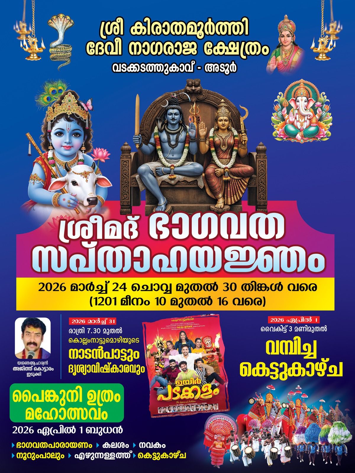 Srimad Bhagavatha Saptaha Yajnam Sree Kirathamurthi Devi Nagaraja Temple Pathanamthitta Kerala