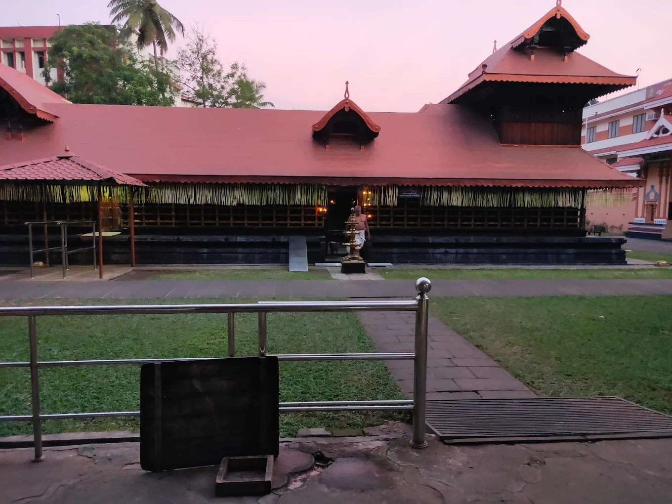 Aerial view of Paramekkavu Bhagavathi Temple  surrounded by greenery in Thrissur