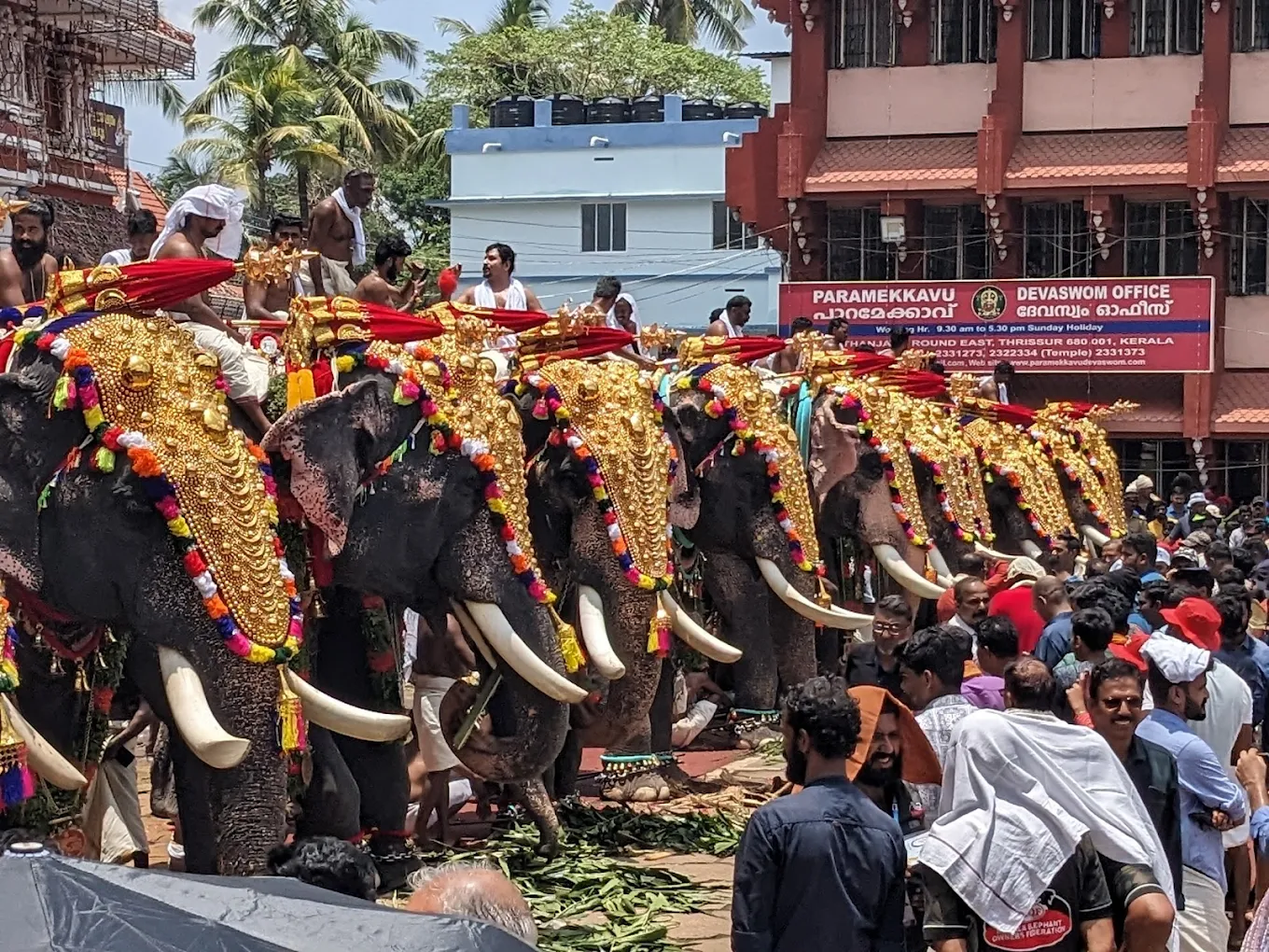 Temple courtyard of Paramekkavu Bhagavathi Temple  with devotee