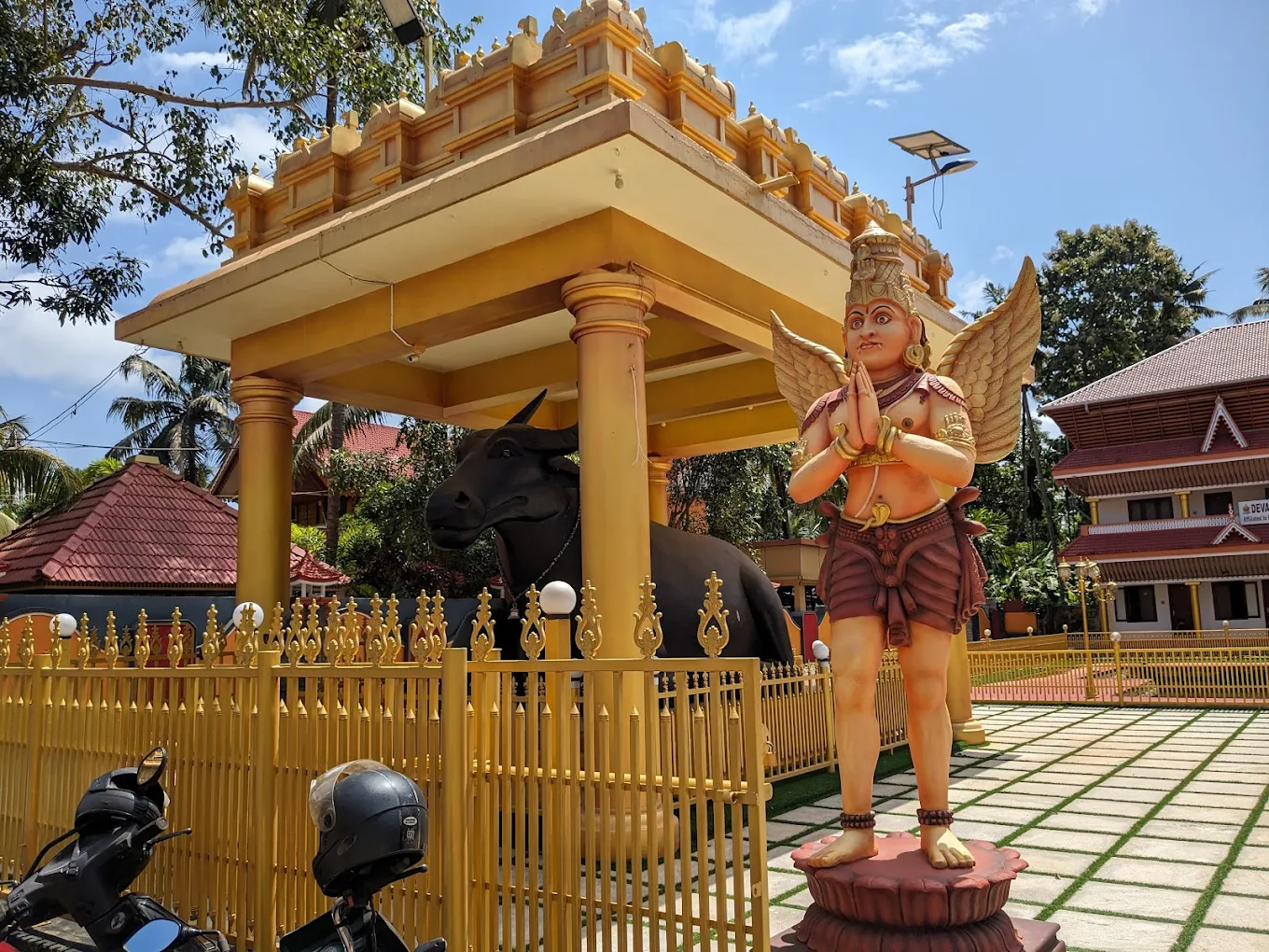 Decorated temple hall during special rituals at Peringottukara Temple