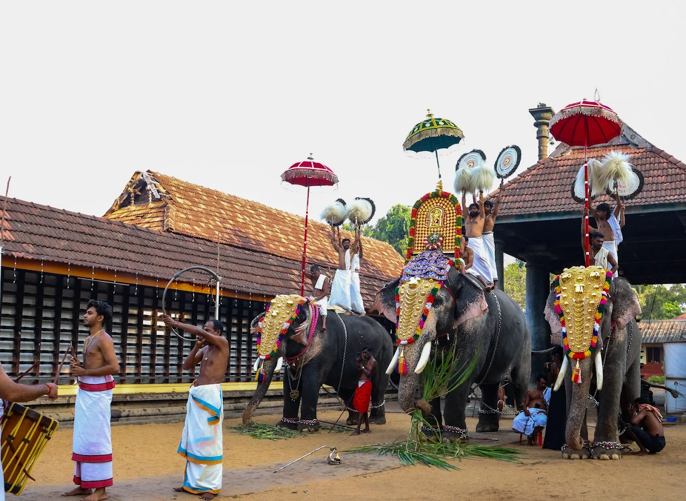 Temple courtyard of Thiruvanchikulam Mahadeva Temple  with devotee