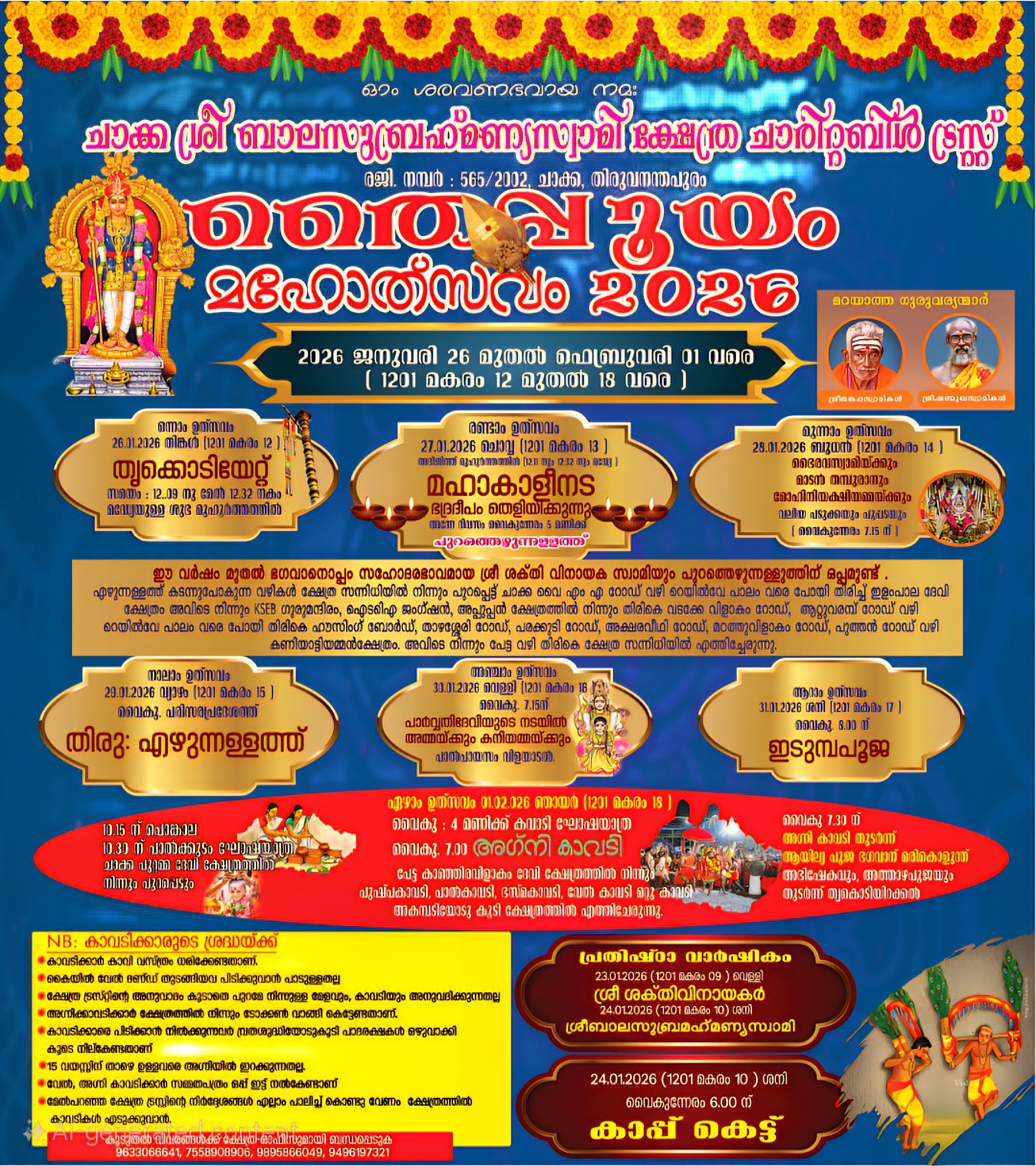 Chackai Sri Balasubramaniya Swami Temple Chackai Thiruvananthapuram