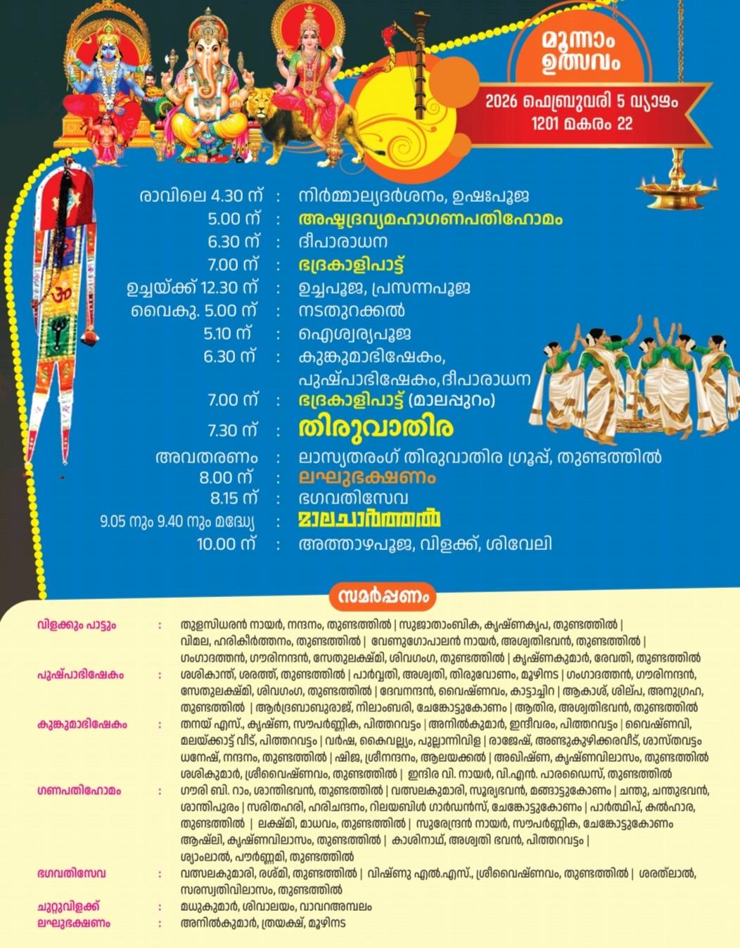 Pushpabhishekam flower offerings at Kattachira Sree Bhagavathi Temple