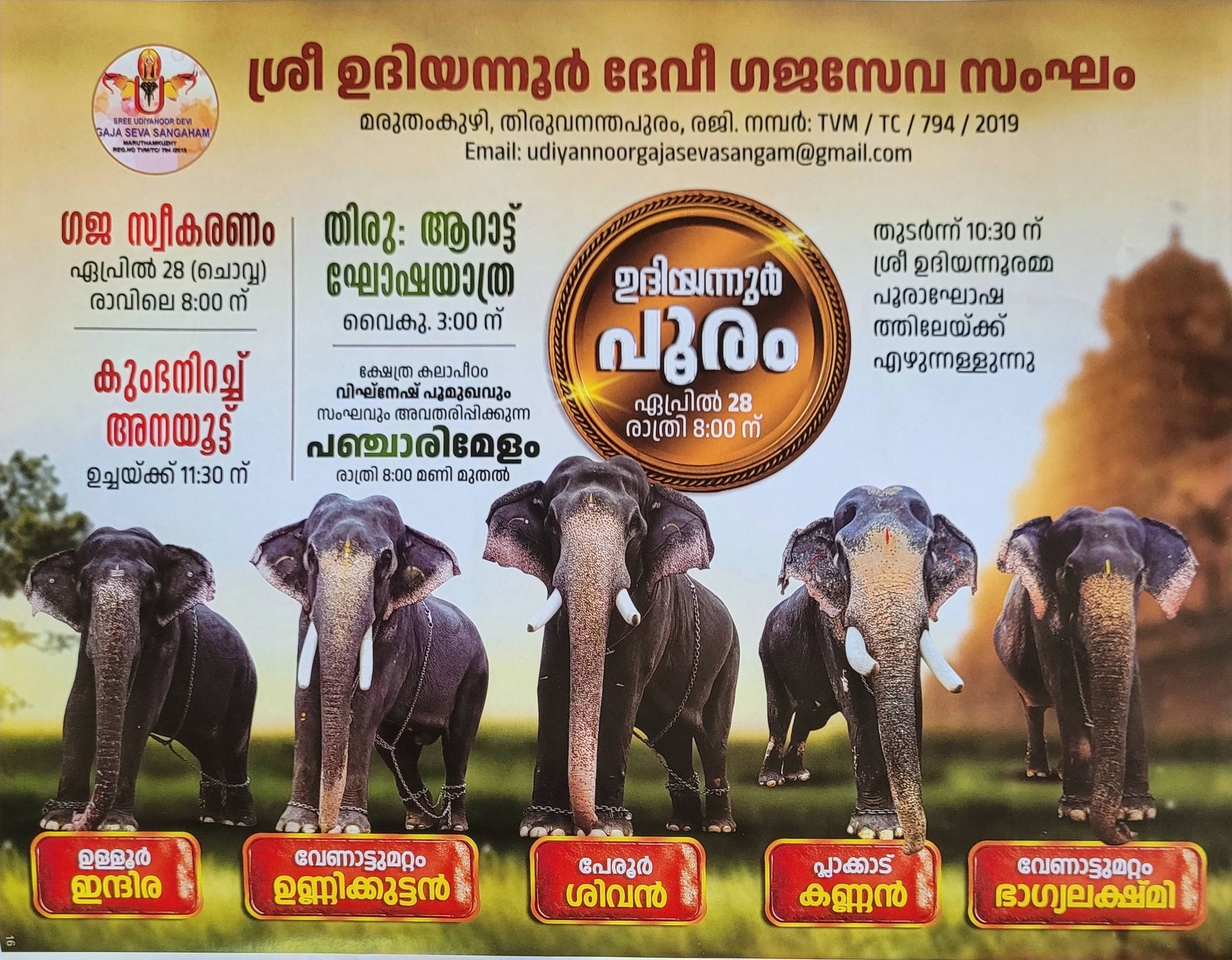 Evening Deeparadhana ceremony at Sree Udiyanoor Devi Temple