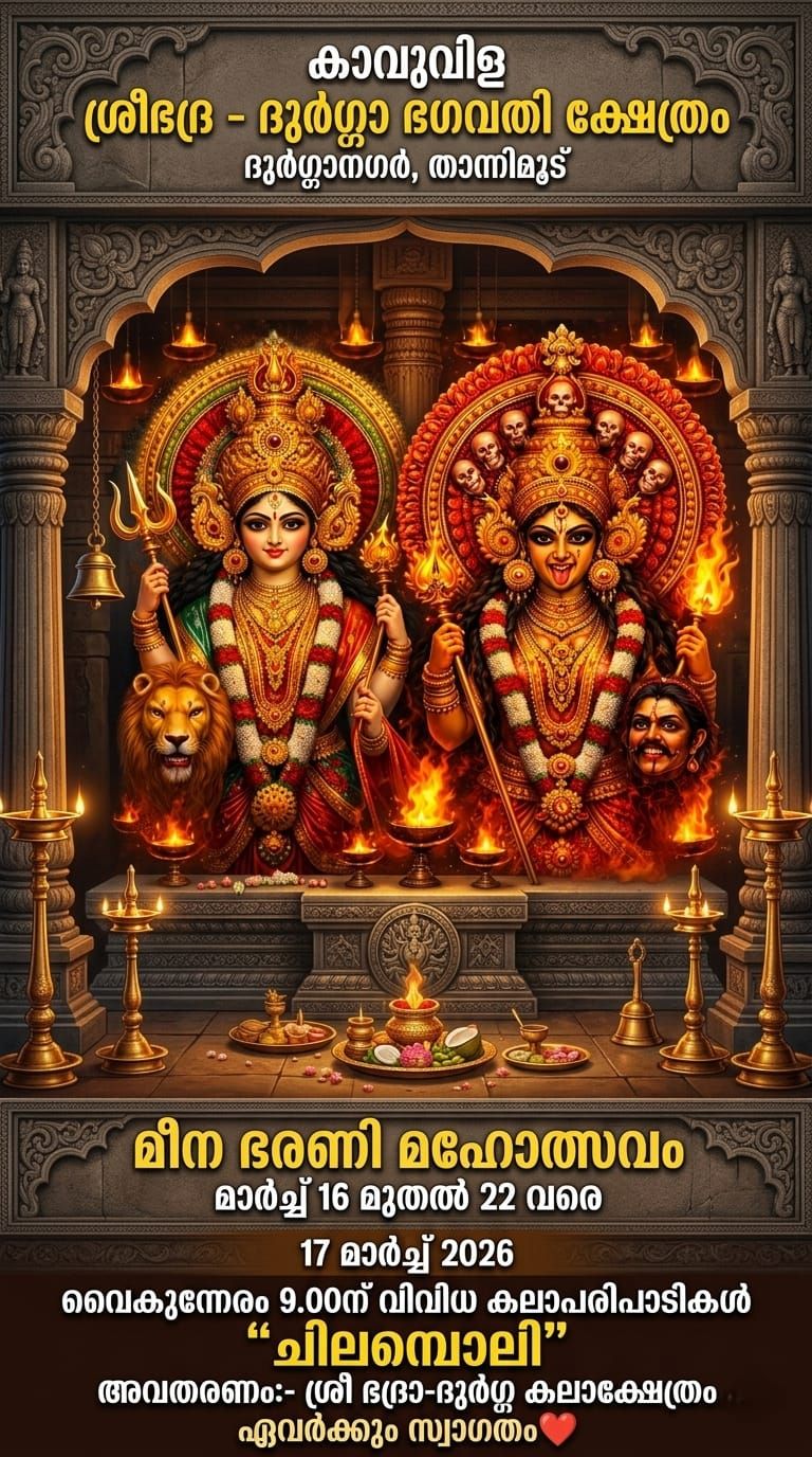 Meena Bharani Mahotsavam 2026 Sree Bhadra Durga Bhagavathi Temple Trivandrum Kerala