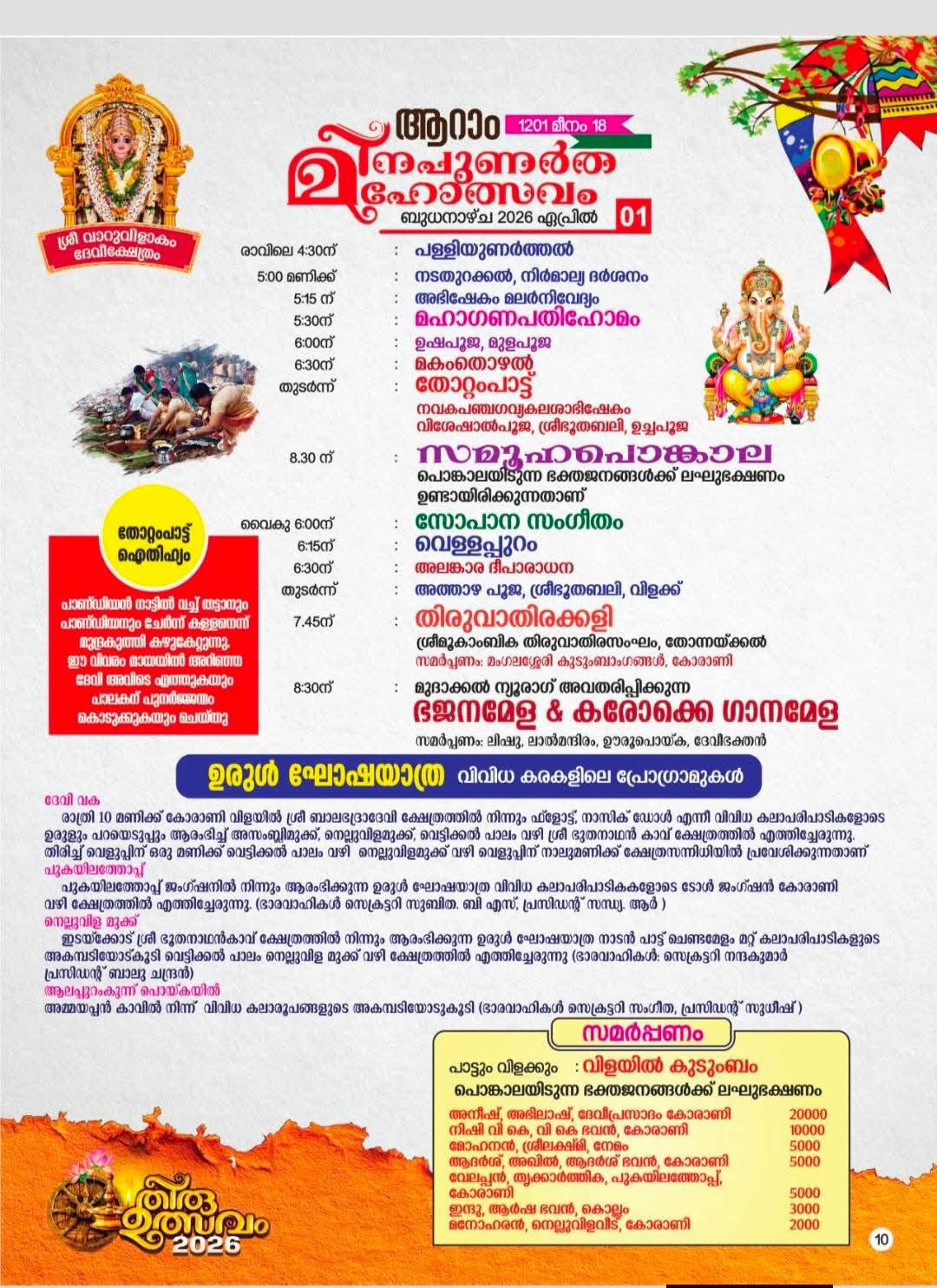 Usha Pooja morning rituals at Meenapunartha Mahotsavam 2026