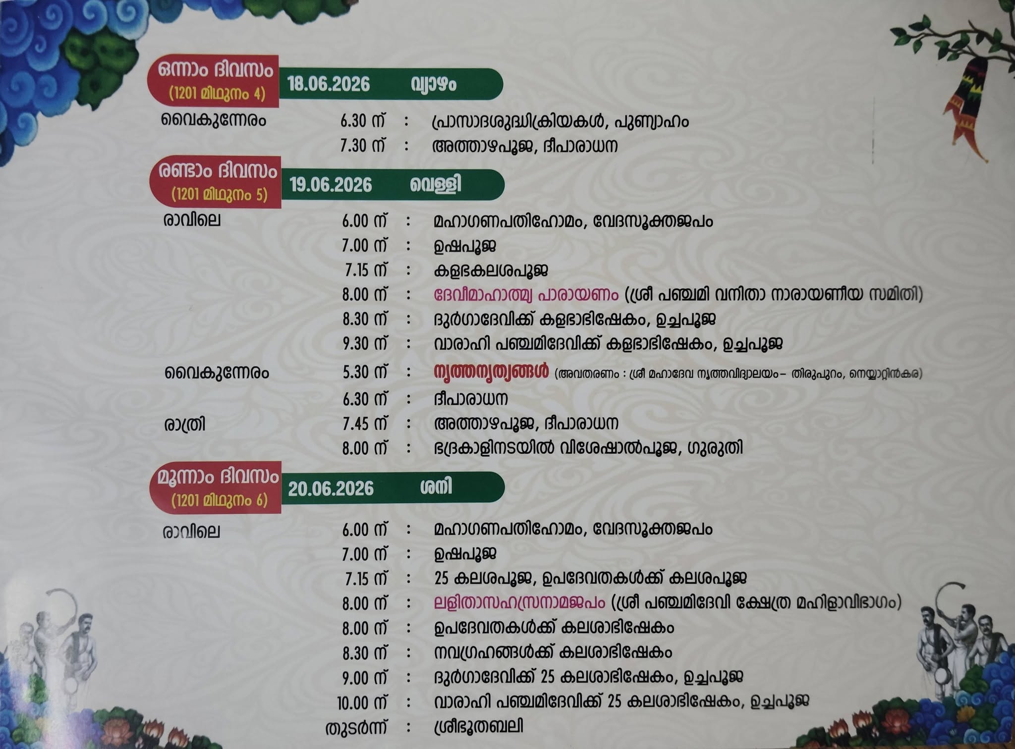 Special Kalabha Abhishekam and temple rituals during Punahprathista Varshikam 2026 at Sree Panchami Devi Temple