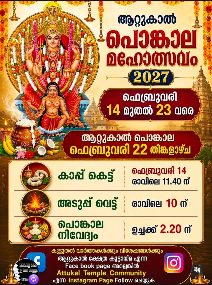 Pongala Mahotsavam 2026 Attukal Bhagavati Temple Trivandrum Kerala