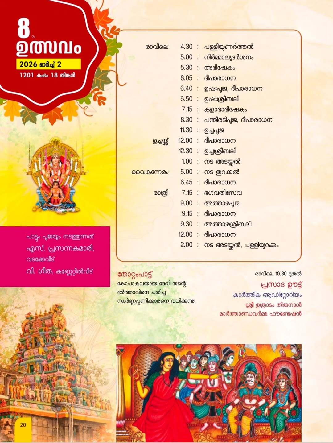 Night view of Attukal Temple with festival lights