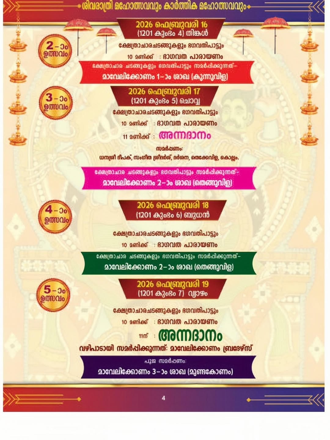 Mavelikkonam Sri Bhagavati Temple evening procession during Mahotsavam