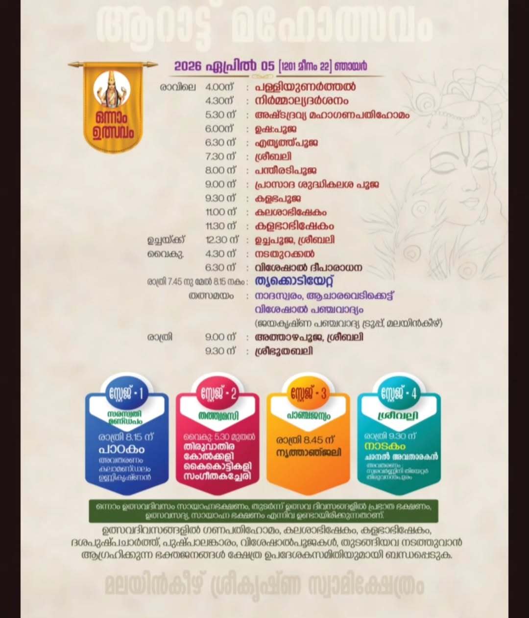 Decorated temple sanctum for Thiruarattu 2026