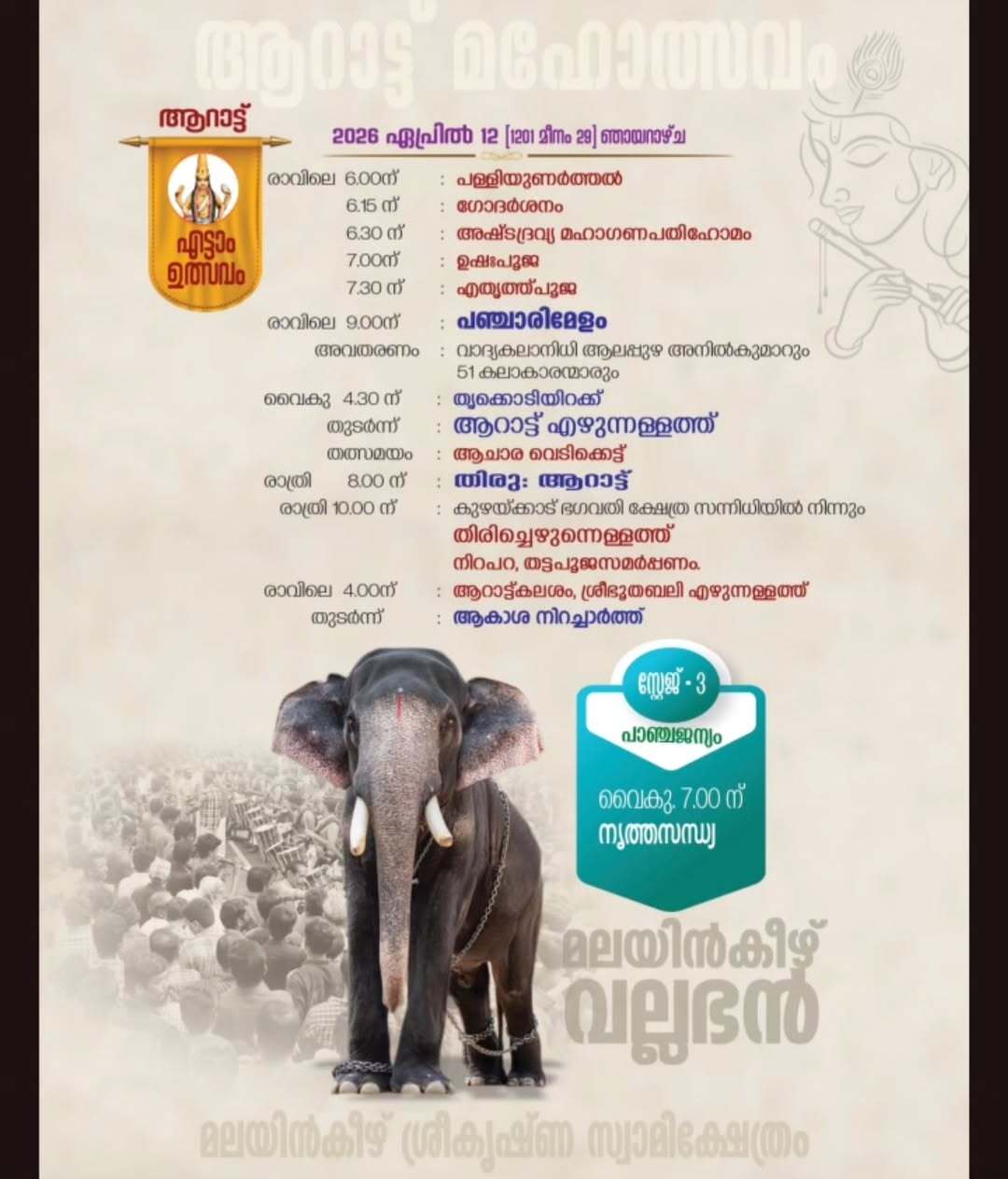 Evening deeparadhana at Malayinkeezhu Sree Krishna Swami Temple