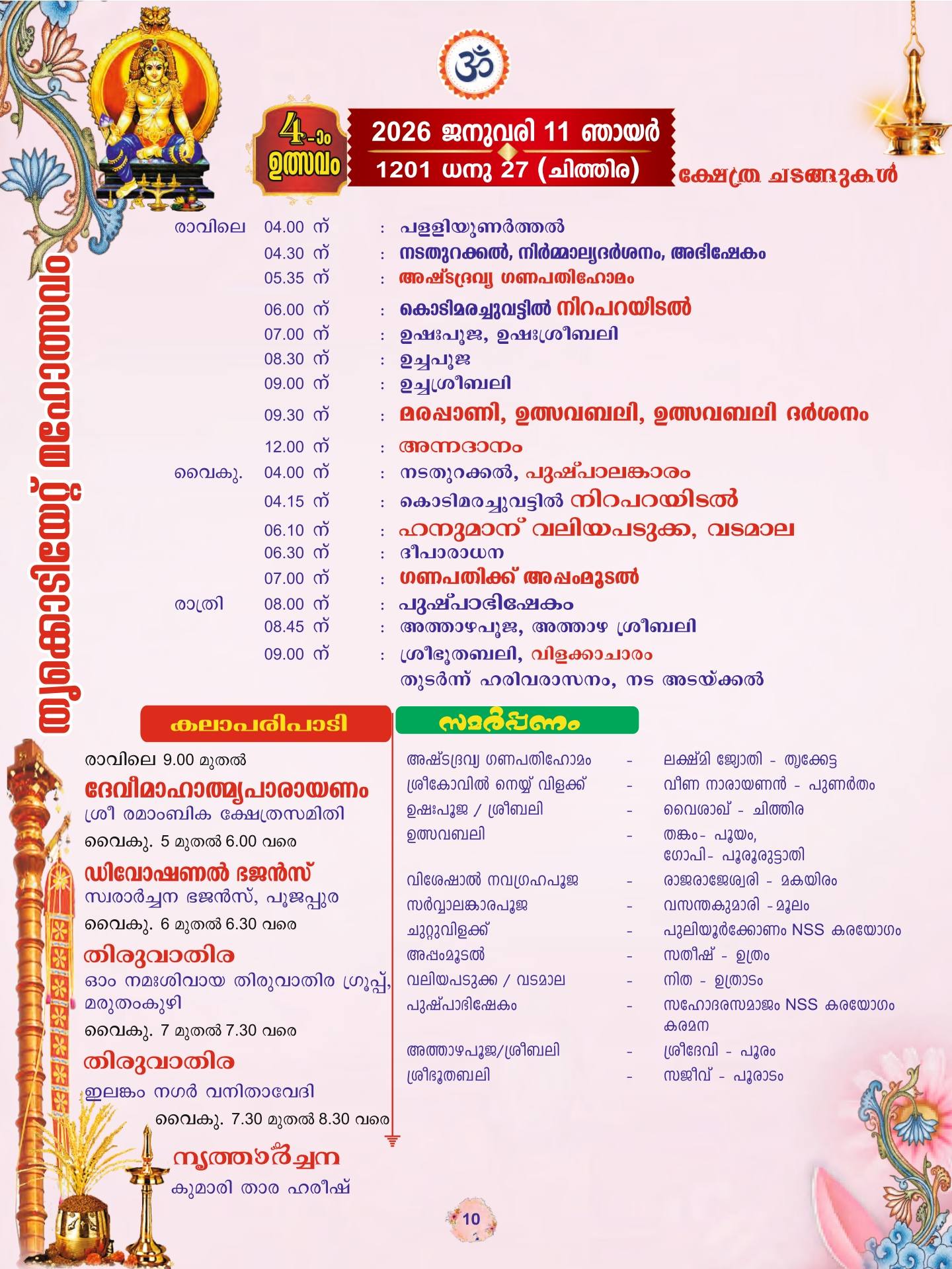 Traditional rituals at Thycaud Dharma Sastha Temple