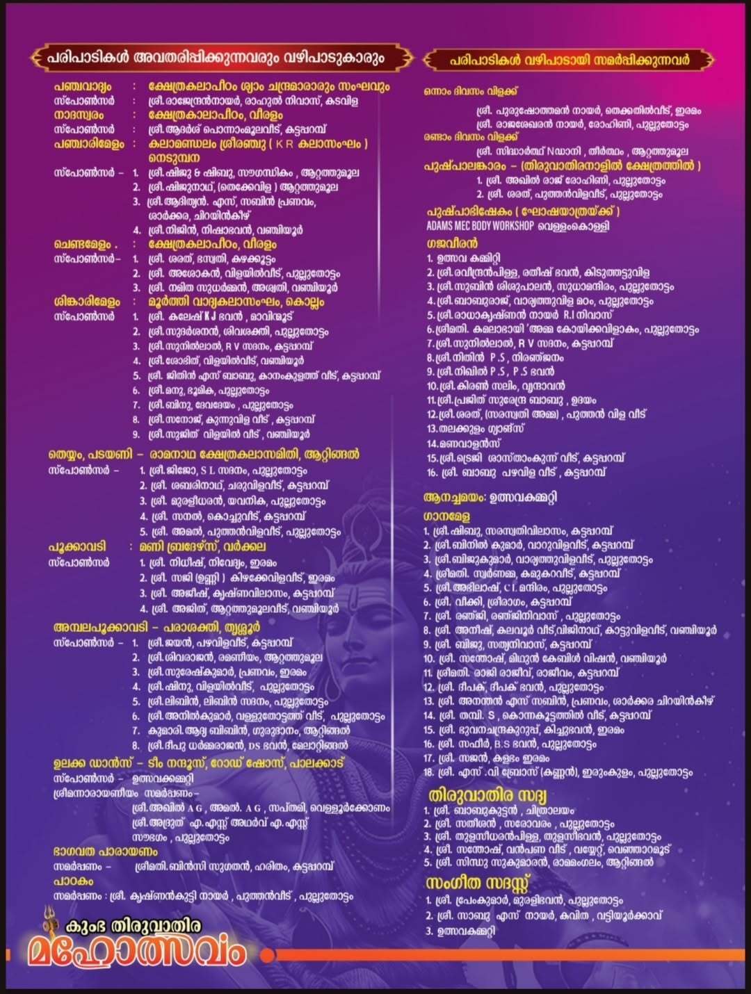 Kerala temple festival Kumbha Thiruvathira 2026 Vanchiyoor